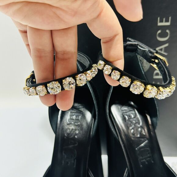 Versace Aevitas Platform Pumps EU 37.5/ US 7.5 Black Satin Crystal NIB $1,575 - Picture 9 of 16